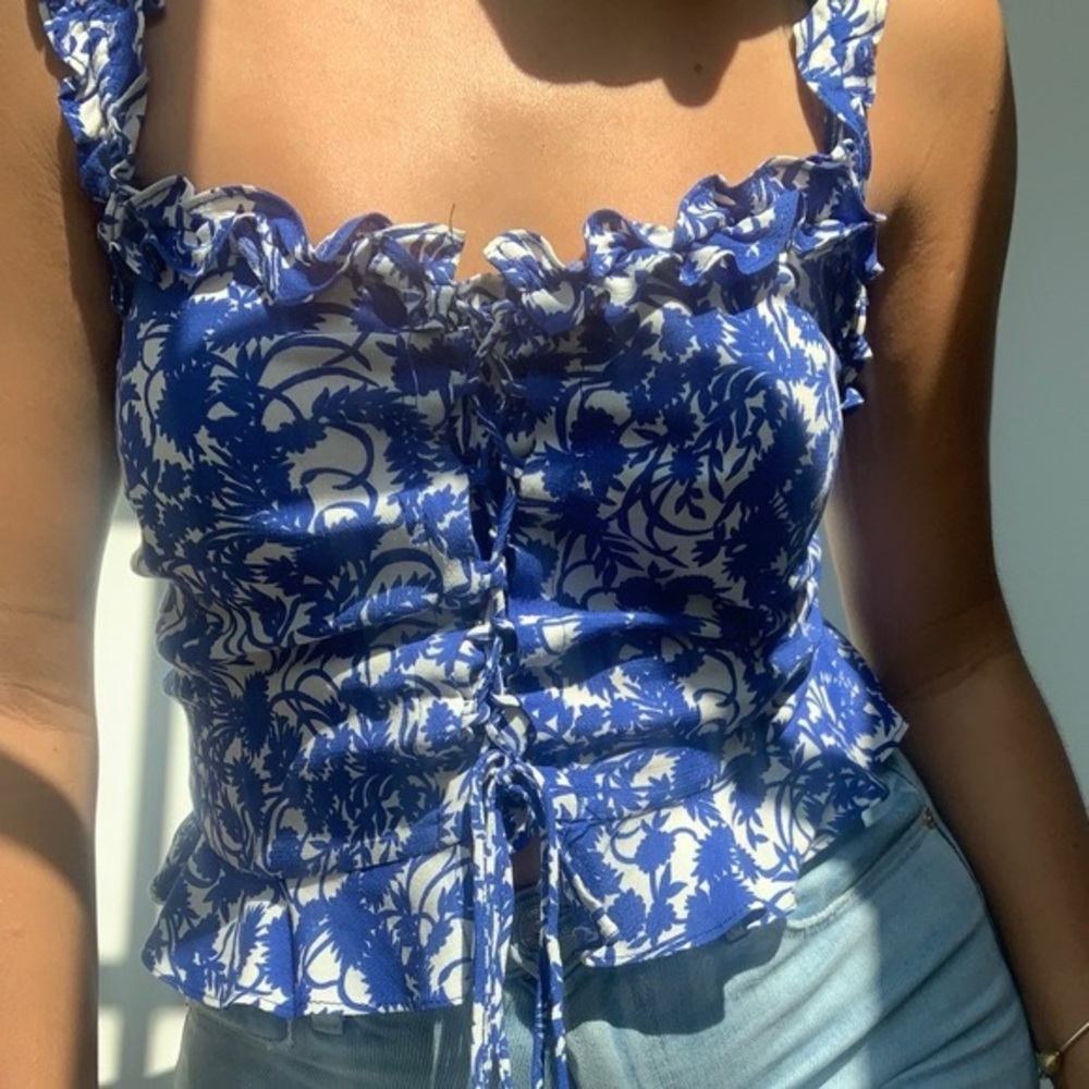 Zara Blue White Floral Tank